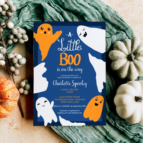 Halloween little boo orange ghosts baby shower invitation