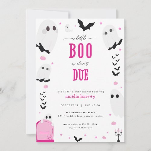 Halloween Little Boo Pink Baby Shower Invitation