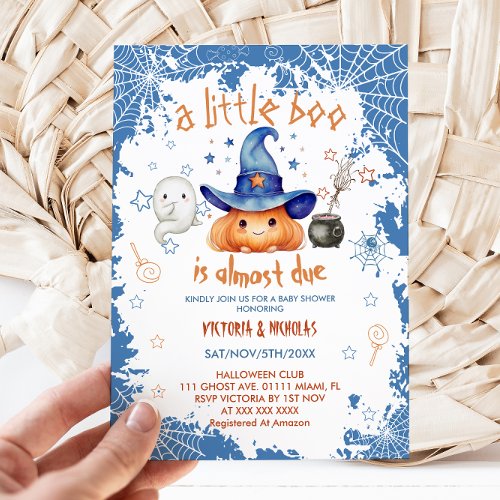 Halloween Little Boo Pumpkin Baby Shower Invitation