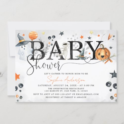 Halloween Little Boo Pumpkin Baby Shower Invitation