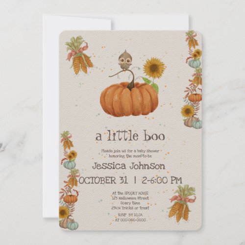 Halloween Little Boo Pumpkin Cute Fall Baby Shower Invitation
