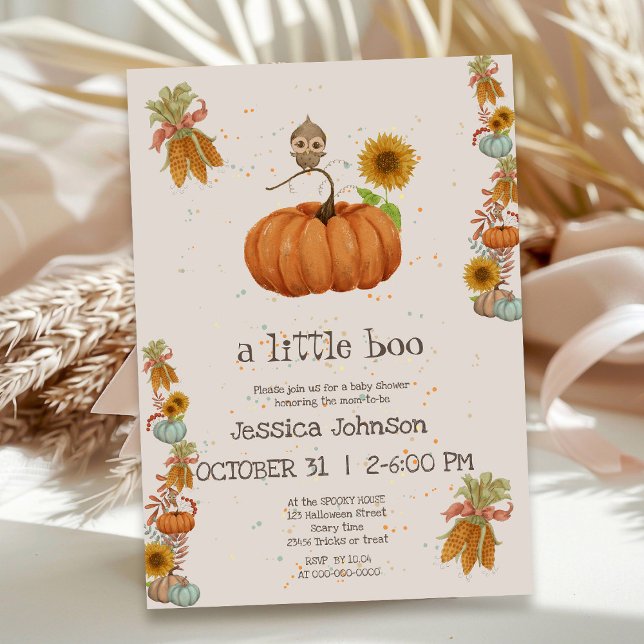 Halloween Little Boo Pumpkin Cute Fall Baby Shower Invitation (Creator Uploaded)