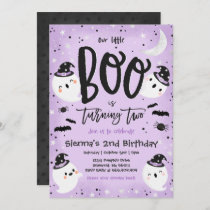 Halloween Little Boo Purple Ghost 2nd Birthday Invitation
