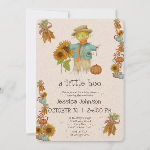 Halloween Little Boo Scarecrow Cute Baby Shower Invitation