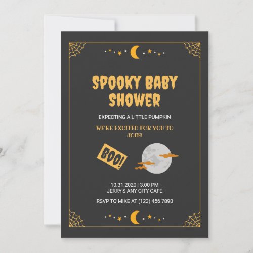 Halloween Little Boo Spooky Black Baby Shower Invitation