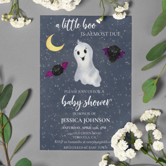 Halloween Little Boo Starry Night Cute  Invitation (Creator Uploaded)
