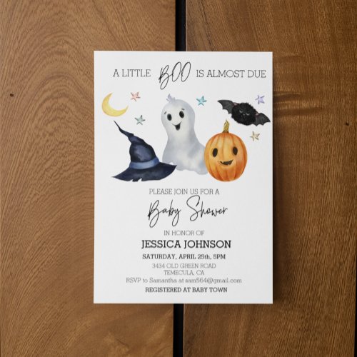 Halloween Little Boo Watercolor Baby Shower  Invitation