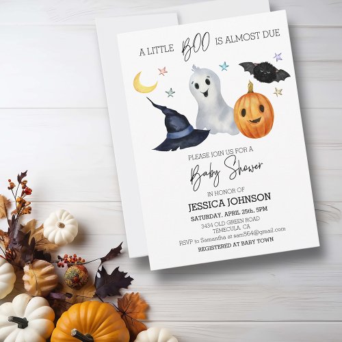 Halloween Little Boo Watercolor Baby Shower  Invitation
