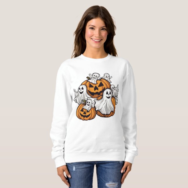 Halloween: little ghosts with pumpkins. sweatshirt (Front Full)
