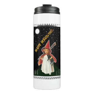 Halloween - Little Girl with Broom and Black Cat Thermal Tumbler