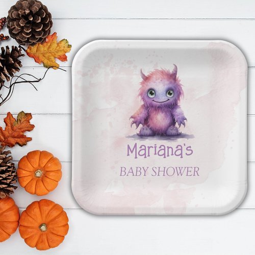 Halloween Little Monster Girl Baby Shower Paper Plates