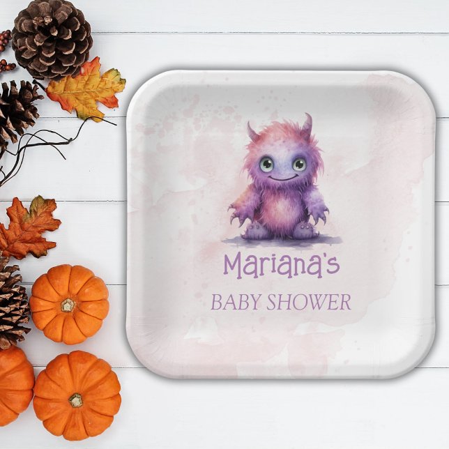 Halloween Little Monster Girl Baby Shower Paper Plates (Creator Uploaded)