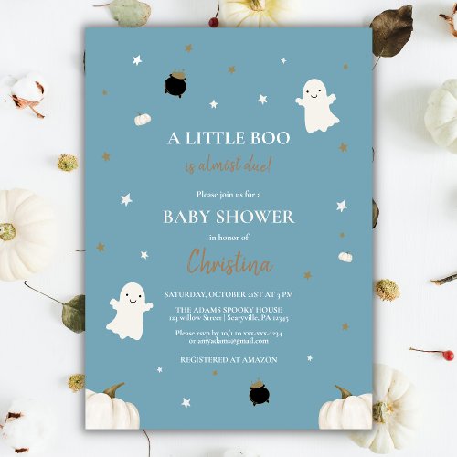 Halloween Little Pumpkin Boo Baby Shower Blue Invitation