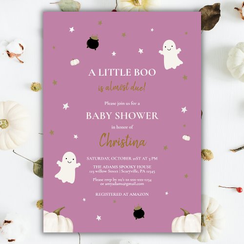 Halloween Little Pumpkin Boo Baby Shower Purple Invitation