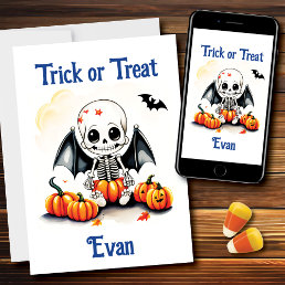 Halloween Little Skeleton Bats Trick or Treat Card