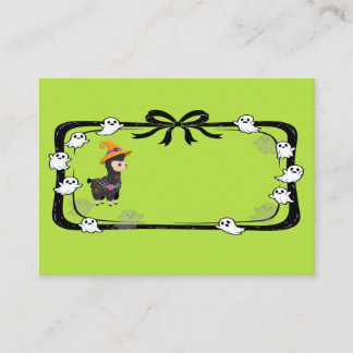 Halloween Llama Wearing Witch Hat Green Place Card