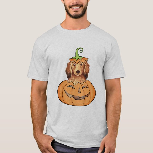 Halloween Longhaired Dachshund T-Shirt (Front)