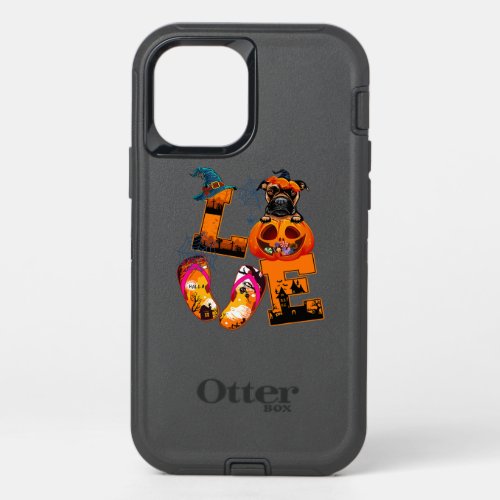 Halloween Love Boxer Flip Flops Pumpkin Dog Lover OtterBox Defender iPhone 12 Case