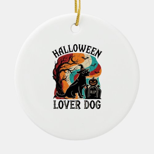Halloween Lover Dog Witch Hat Pumpkin Tombstone_1 Ceramic Ornament