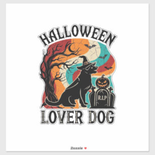 Halloween Lover Dog Witch Hat Pumpkin Tombstone_1 Sticker