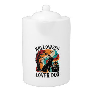 Halloween Lover Dog Witch Hat Pumpkin Tombstone_1 Teapot