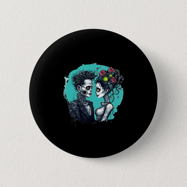 Halloween Lovers Frankenstein Skeleton  Button (Front)