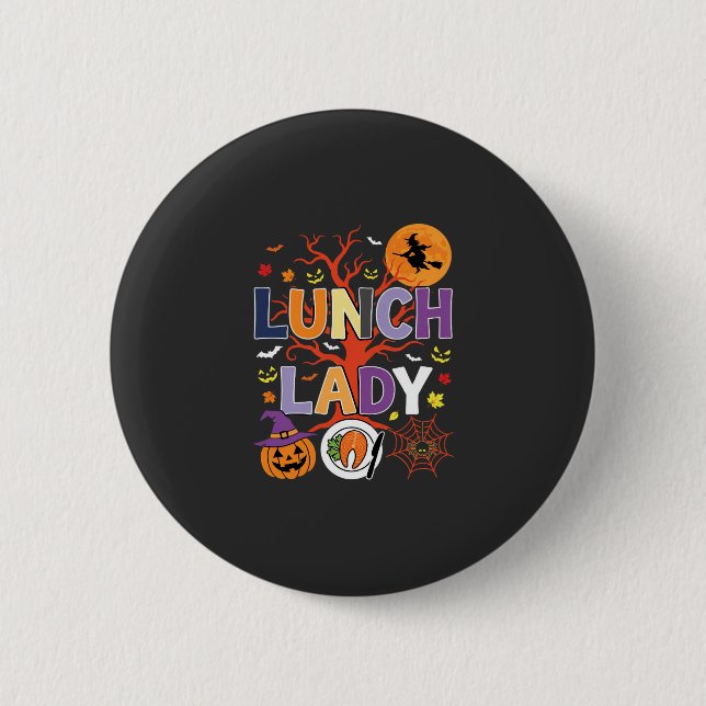 Halloween Lunch Lady Witch Kitchen Vector Button (Front)