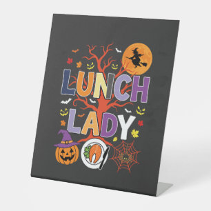 Halloween Lunch Lady Witch Kitchen Vector Pedestal Sign