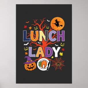 Halloween Lunch Lady Witch Kitchen Vector Poster