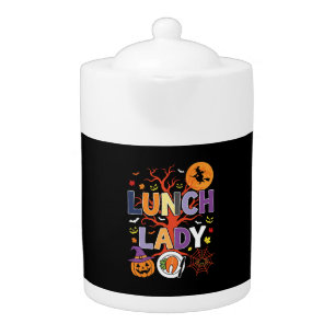 Halloween Lunch Lady Witch Kitchen Vector Teapot