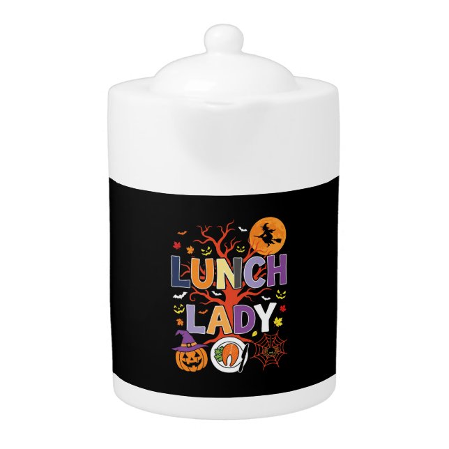 Halloween Lunch Lady Witch Kitchen Vector Teapot (Front)