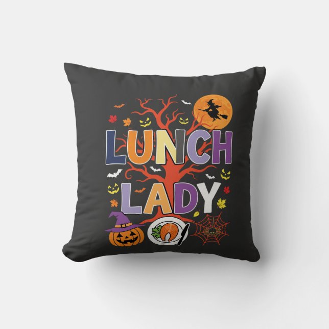 Halloween Lunch Lady Witch Kitchen Vector Throw Pillow (Front)