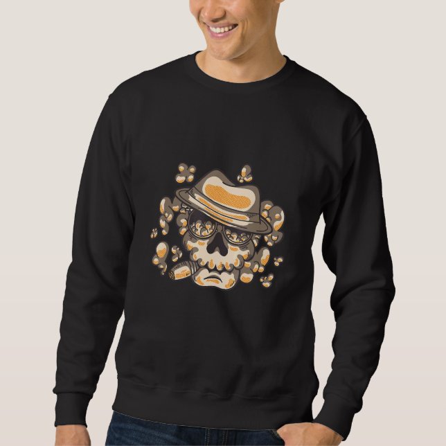 Halloween Mafia Gangster Skull A Hat And Smoking Sweatshirt (Front)