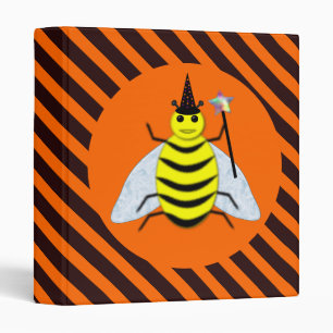 Halloween Magic Bee Witch Orange and Black Stripes 3 Ring Binder
