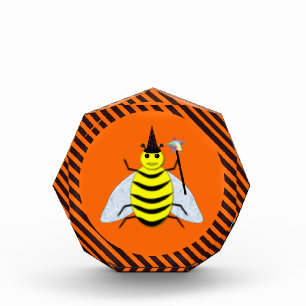 Halloween Magic Bee Witch Orange and Black Stripes Acrylic Award