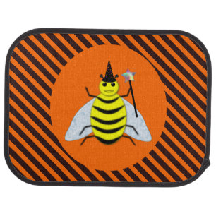 Halloween Magic Bee Witch Orange and Black Stripes Car Floor Mat