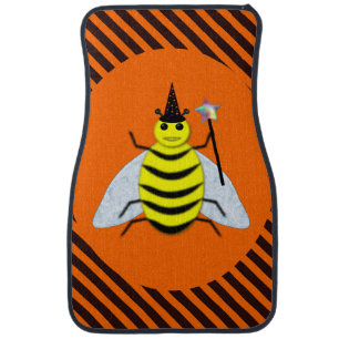 Halloween Magic Bee Witch Orange and Black Stripes Car Floor Mat