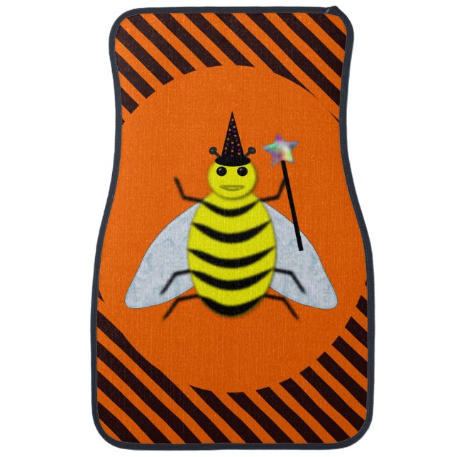 Halloween Magic Bee Witch Orange and Black Stripes Car Floor Mat (Front)