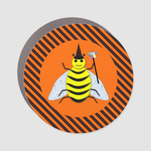 Halloween Magic Bee Witch Orange and Black Stripes Car Magnet