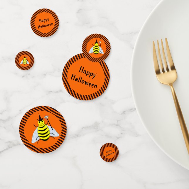 Halloween Magic Bee Witch Orange and Black Stripes Confetti (Group)