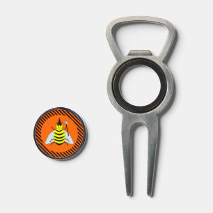 Halloween Magic Bee Witch Orange and Black Stripes Divot Tool