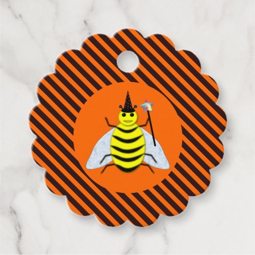 Halloween Magic Bee Witch Orange and Black Stripes Favor Tags