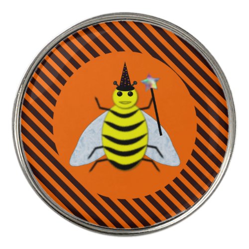 Halloween Magic Bee Witch Orange and Black Stripes Golf Ball Marker