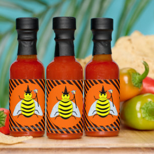 Halloween Magic Bee Witch Orange and Black Stripes Hot Sauces