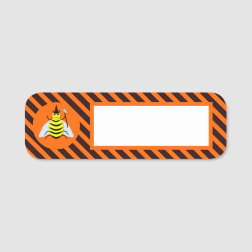 Halloween Magic Bee Witch Orange and Black Stripes Name Tag