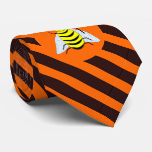 Halloween Magic Bee Witch Orange and Black Stripes Neck Tie