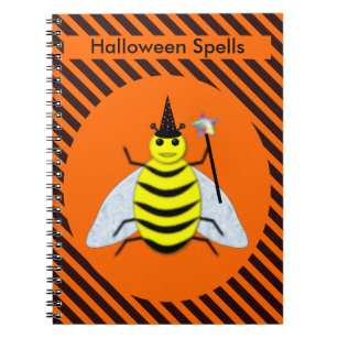 Halloween Magic Bee Witch Orange and Black Stripes Notebook