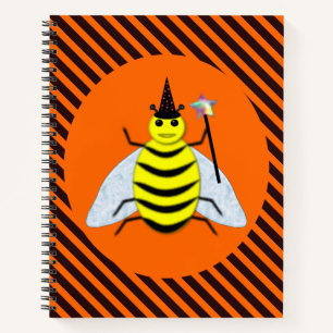 Halloween Magic Bee Witch Orange and Black Stripes Notebook
