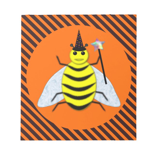 Halloween magic Bee Witch Orange and Black Stripes Notepad (Front)