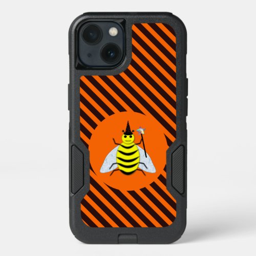 Halloween Magic Bee Witch Orange and Black Stripes iPhone 13 Case